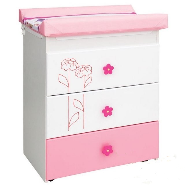 Комод с пеленальным столиком и ванночкой Bambino Lilly White Pink